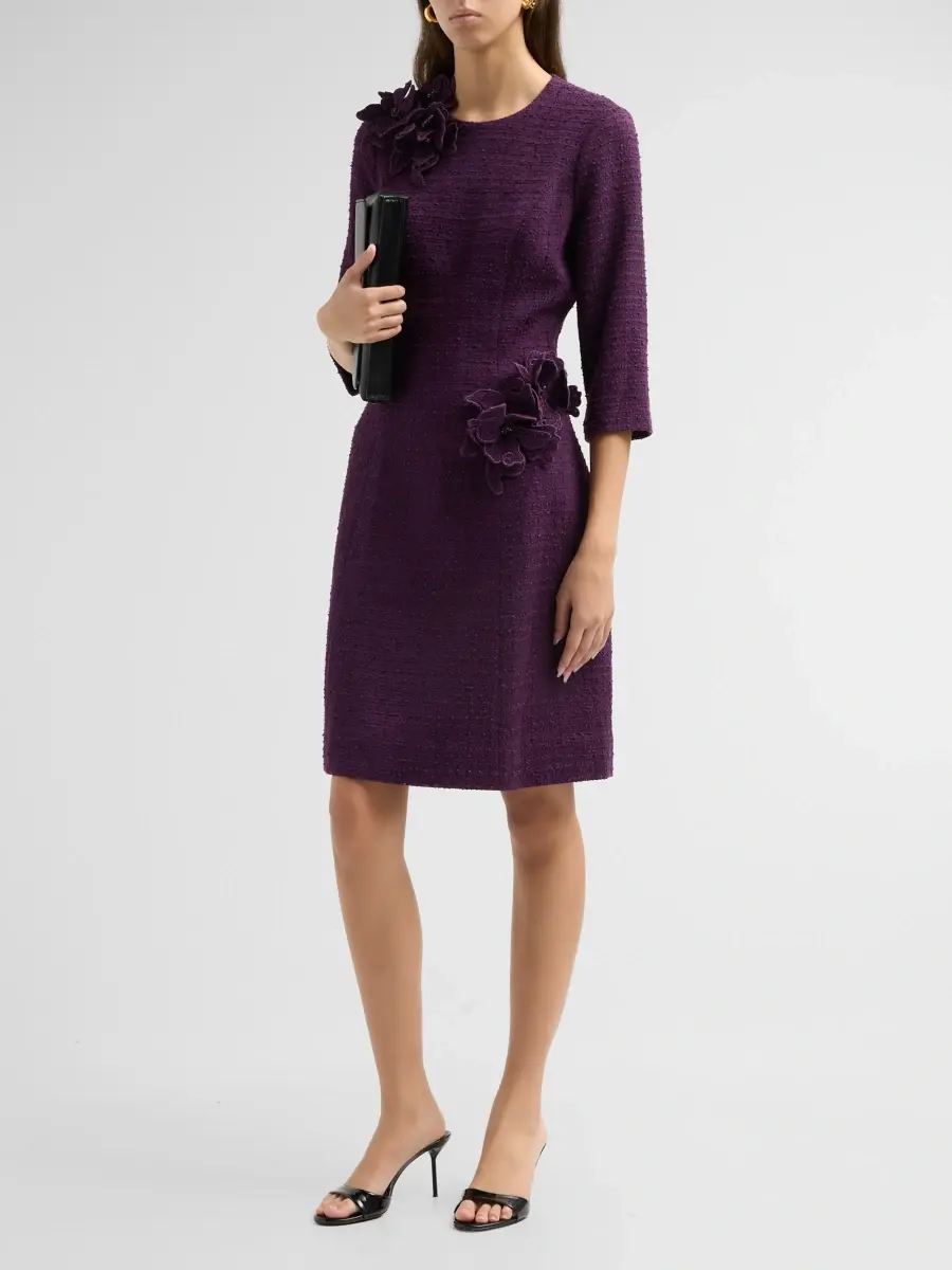 Teri Jon by Rickie Freeman Women's Bouclé 3D Flower Cocktail Dress | Thumbnail 4 Teri Jon by Rickie Freeman Women's Bouclé 3D Flower Cocktail Dress | Thumbnail 4