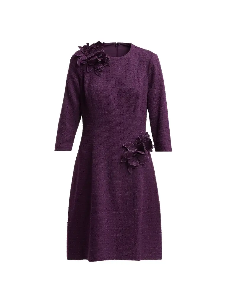 Teri Jon by Rickie Freeman Women's Bouclé 3D Flower Cocktail Dress