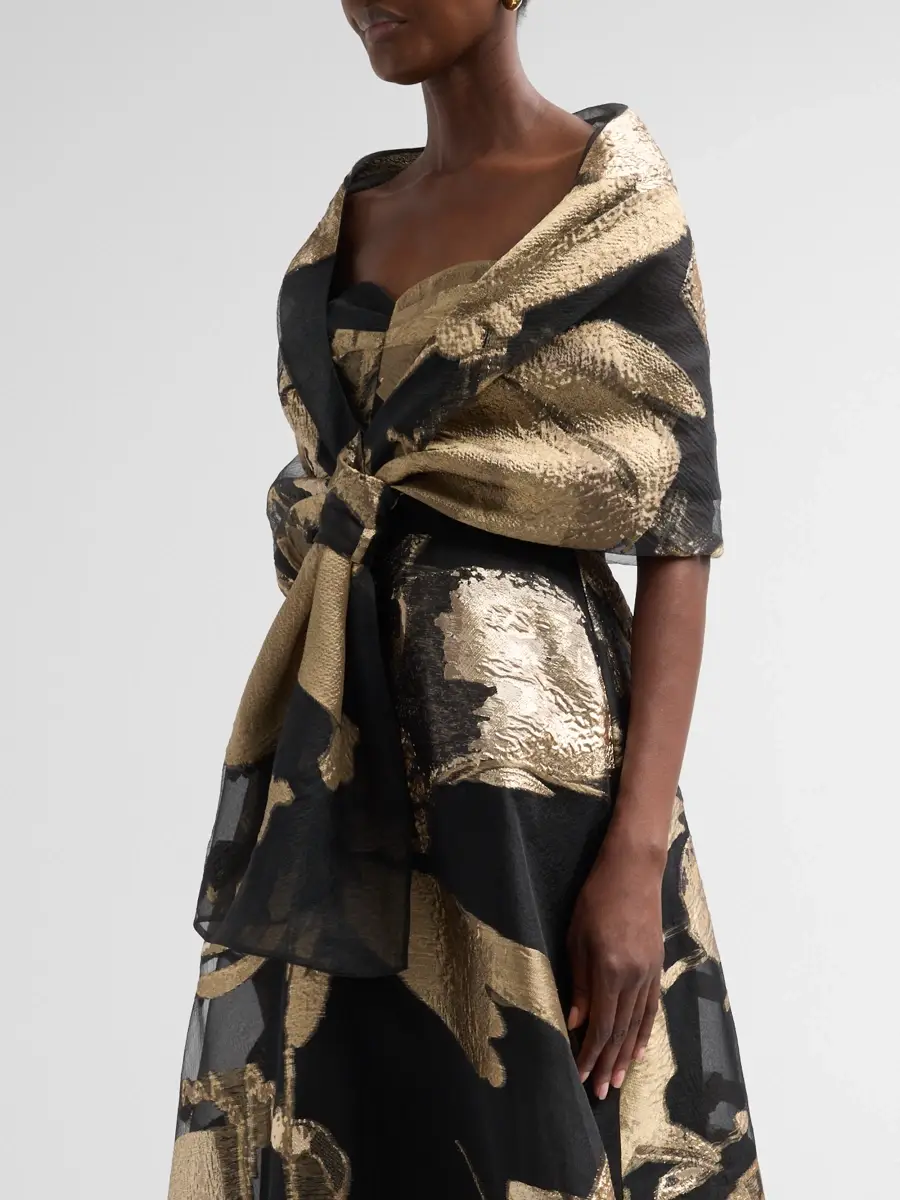 Teri Jon by Rickie Freeman Women's Organza Jacqaurd Shawl | Thumbnail 4 Teri Jon by Rickie Freeman Women's Organza Jacqaurd Shawl | Thumbnail 4