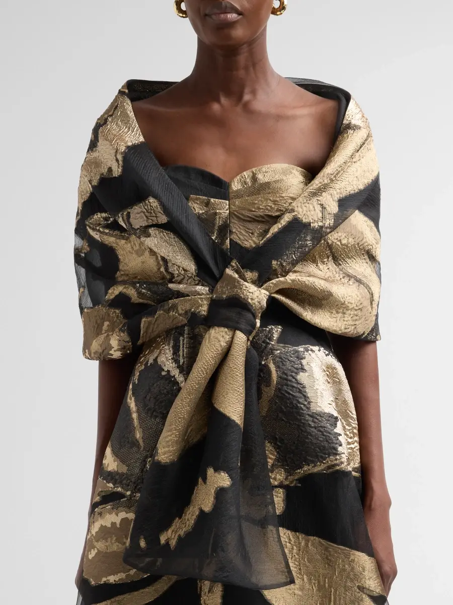 Teri Jon by Rickie Freeman Women's Organza Jacqaurd Shawl | Thumbnail 5 Teri Jon by Rickie Freeman Women's Organza Jacqaurd Shawl | Thumbnail 5