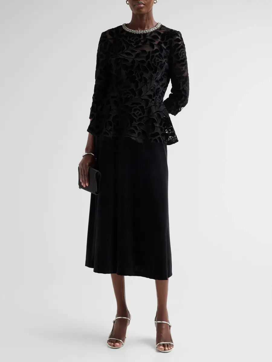 Teri Jon by Rickie Freeman Women's Velvet Leaf Peplum Cocktail Dress | Thumbnail 2