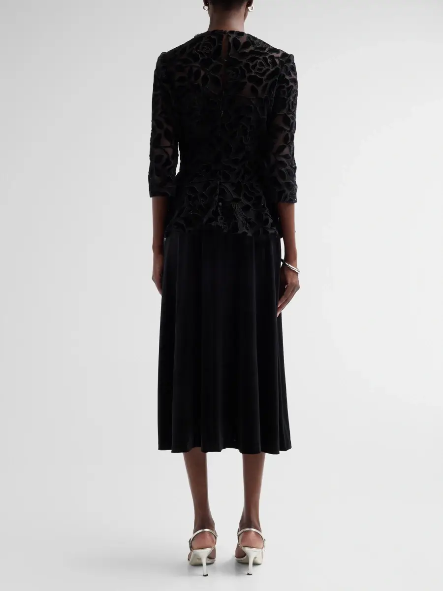 Teri Jon by Rickie Freeman Women's Velvet Leaf Peplum Cocktail Dress | Thumbnail 3