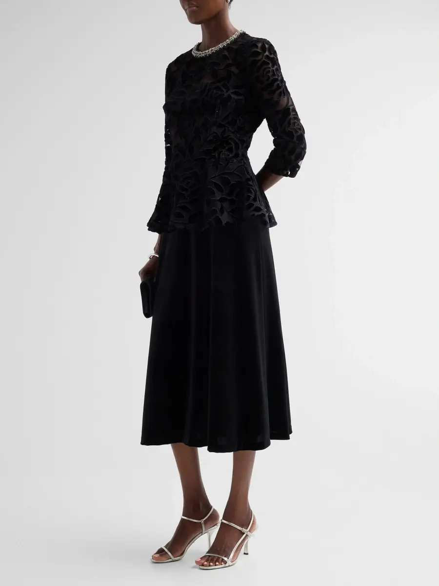 Teri Jon by Rickie Freeman Women's Velvet Leaf Peplum Cocktail Dress | Thumbnail 4