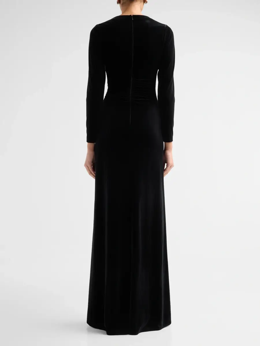 Teri Jon by Rickie Freeman Women's Velvet Beaded Accent A-Line Gown | Thumbnail 3 Teri Jon by Rickie Freeman Women's Velvet Beaded Accent A-Line Gown | Thumbnail 3