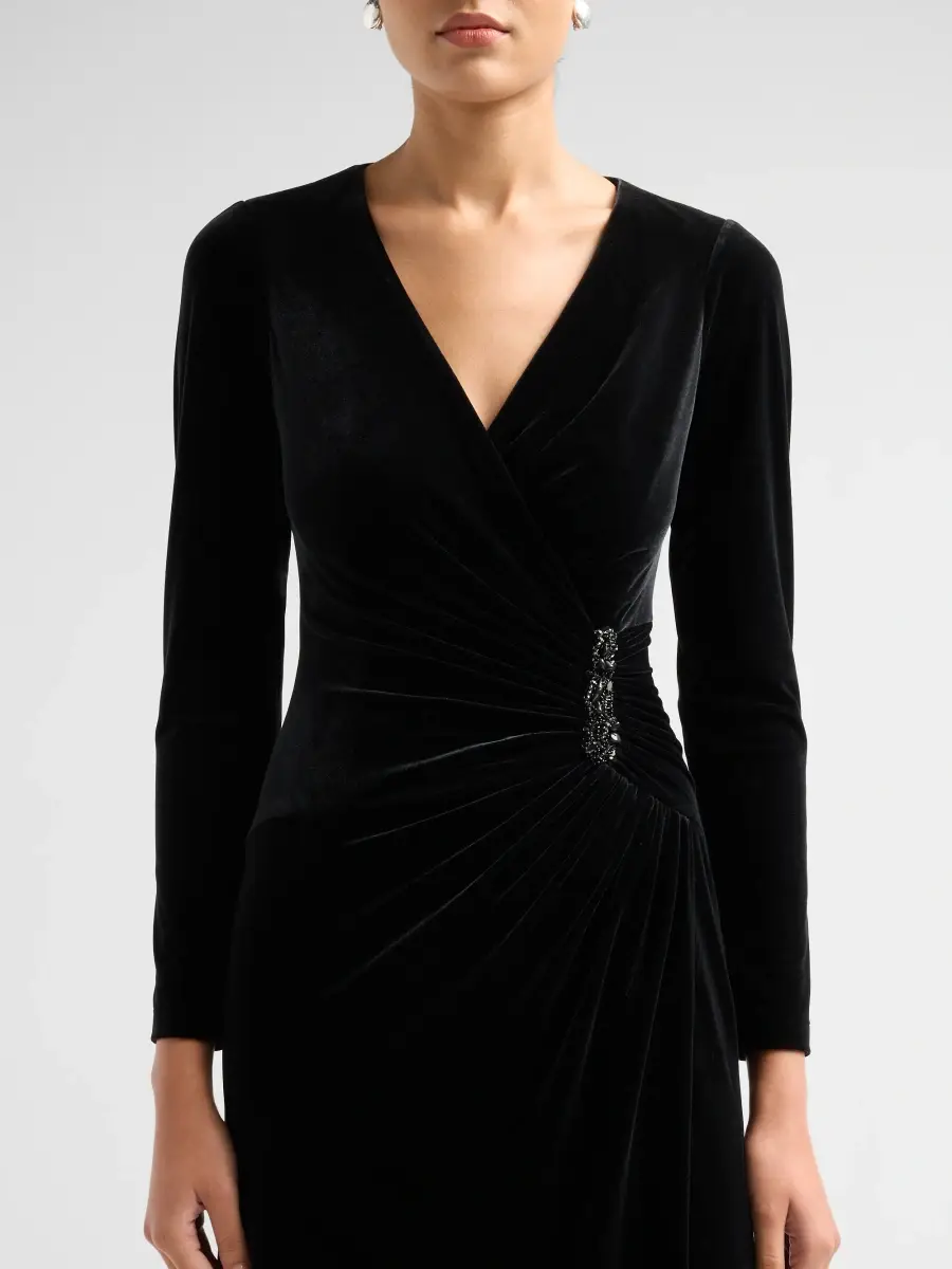 Teri Jon by Rickie Freeman Women's Velvet Beaded Accent A-Line Gown | Thumbnail 5 Teri Jon by Rickie Freeman Women's Velvet Beaded Accent A-Line Gown | Thumbnail 5