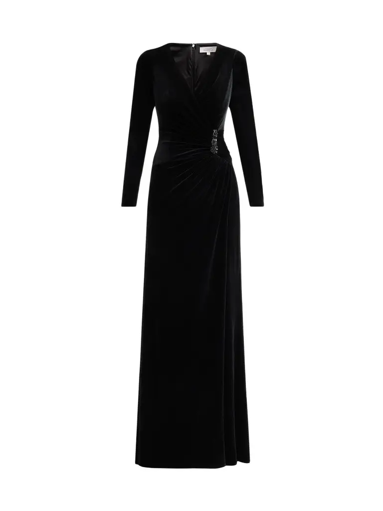 Women's Velvet Beaded Accent A-Line Gown Women's Velvet Beaded Accent A-Line Gown