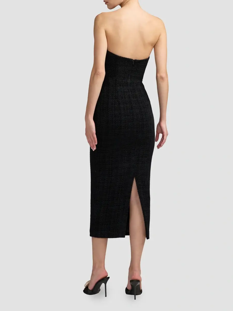 Mac Duggal Women's Floral Appliqué Bouclé Strapless Midi-Dress | Thumbnail 3 Mac Duggal Women's Floral Appliqué Bouclé Strapless Midi-Dress | Thumbnail 3