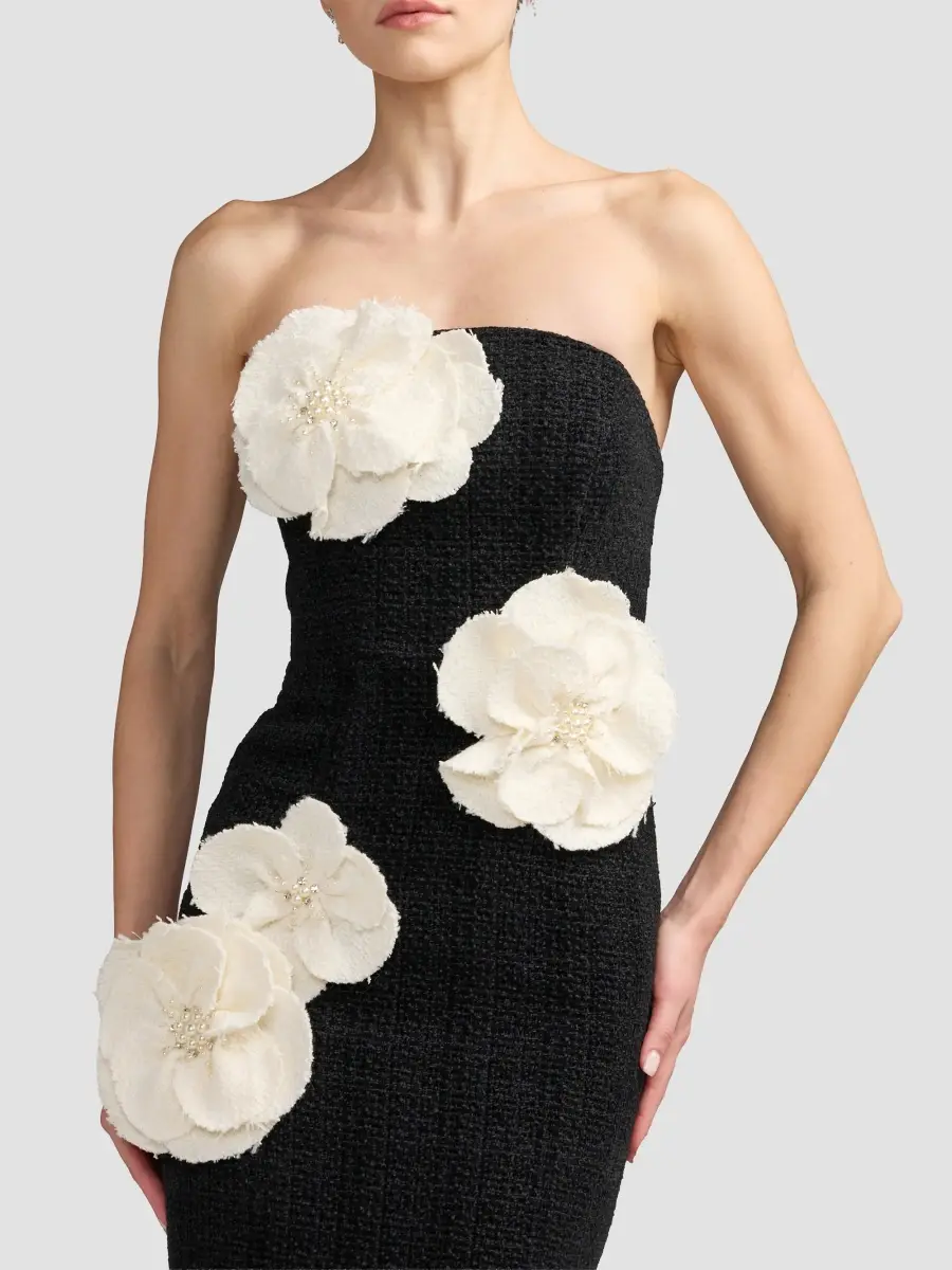 Mac Duggal Women's Floral Appliqué Bouclé Strapless Midi-Dress | Thumbnail 4 Mac Duggal Women's Floral Appliqué Bouclé Strapless Midi-Dress | Thumbnail 4