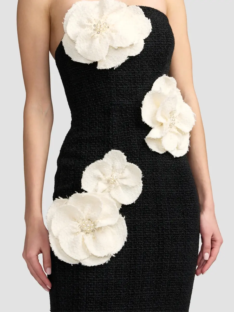 Mac Duggal Women's Floral Appliqué Bouclé Strapless Midi-Dress | Thumbnail 5 Mac Duggal Women's Floral Appliqué Bouclé Strapless Midi-Dress | Thumbnail 5