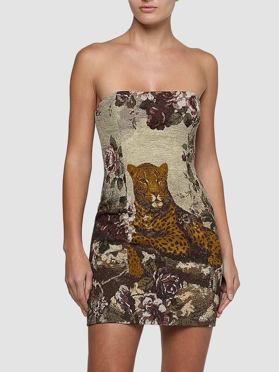 L'Agence Women's Renee Strapless Tapestry Mini Dress | Thumbnail 2