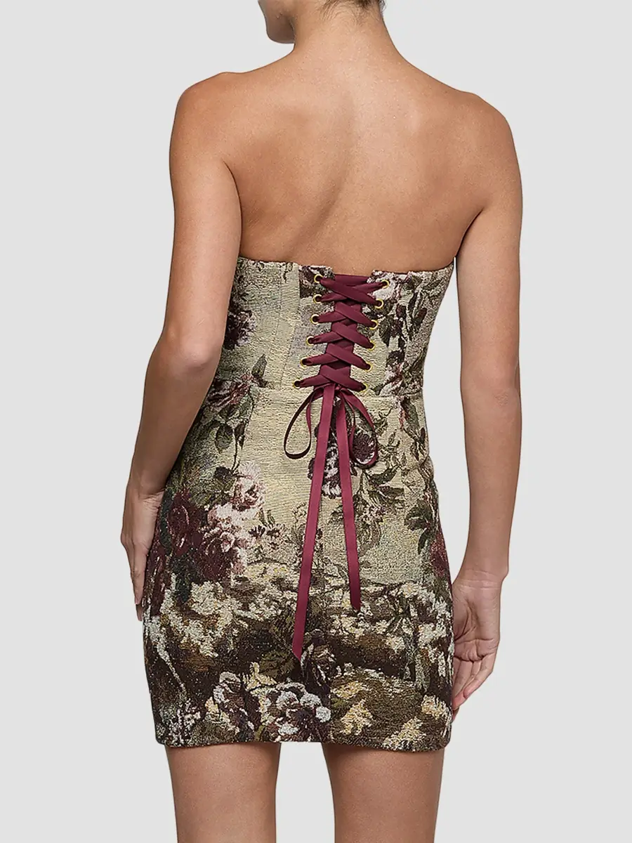 L'Agence Women's Renee Strapless Tapestry Mini Dress | Thumbnail 3