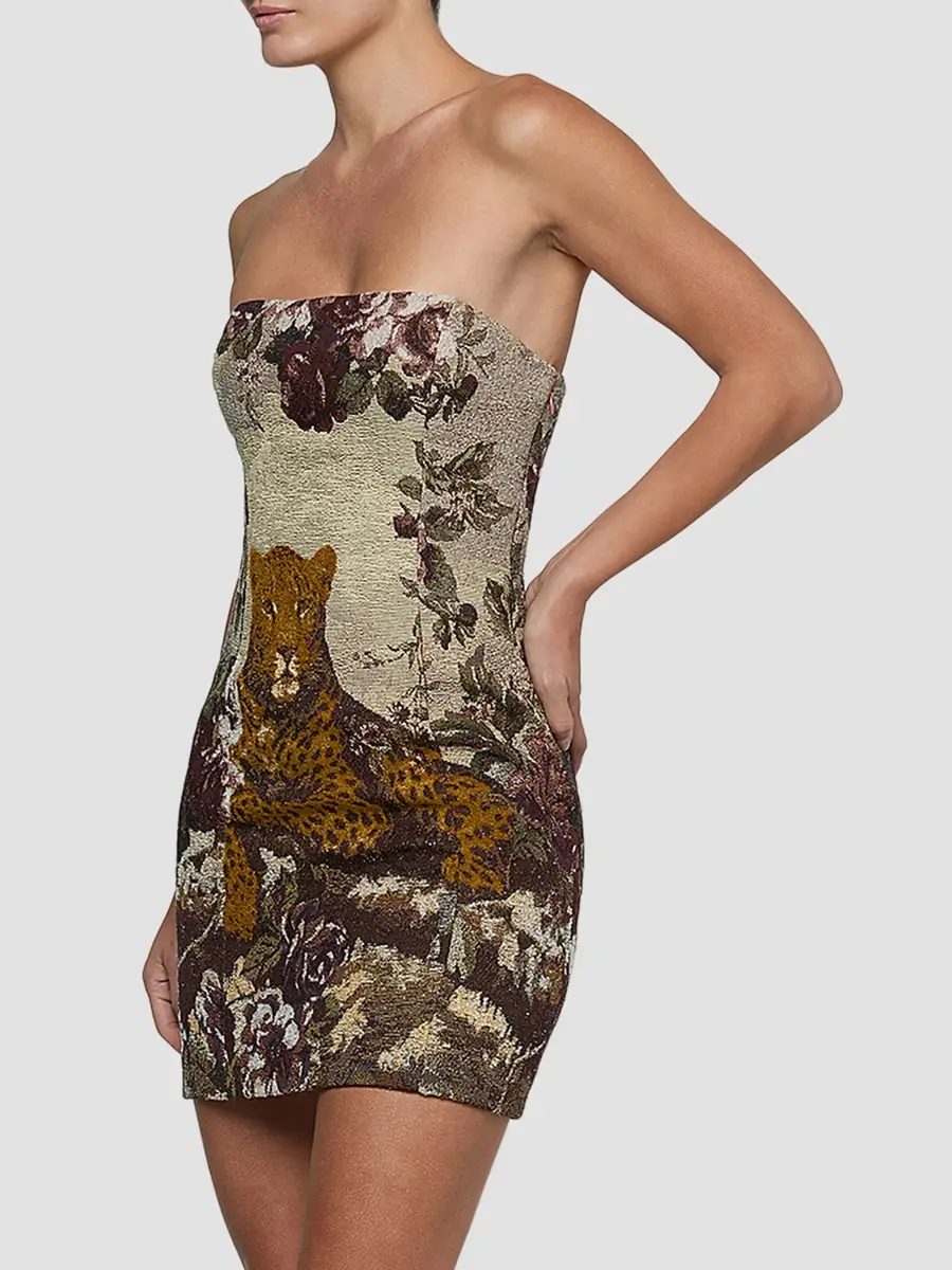 L'Agence Women's Renee Strapless Tapestry Mini Dress | Thumbnail 4