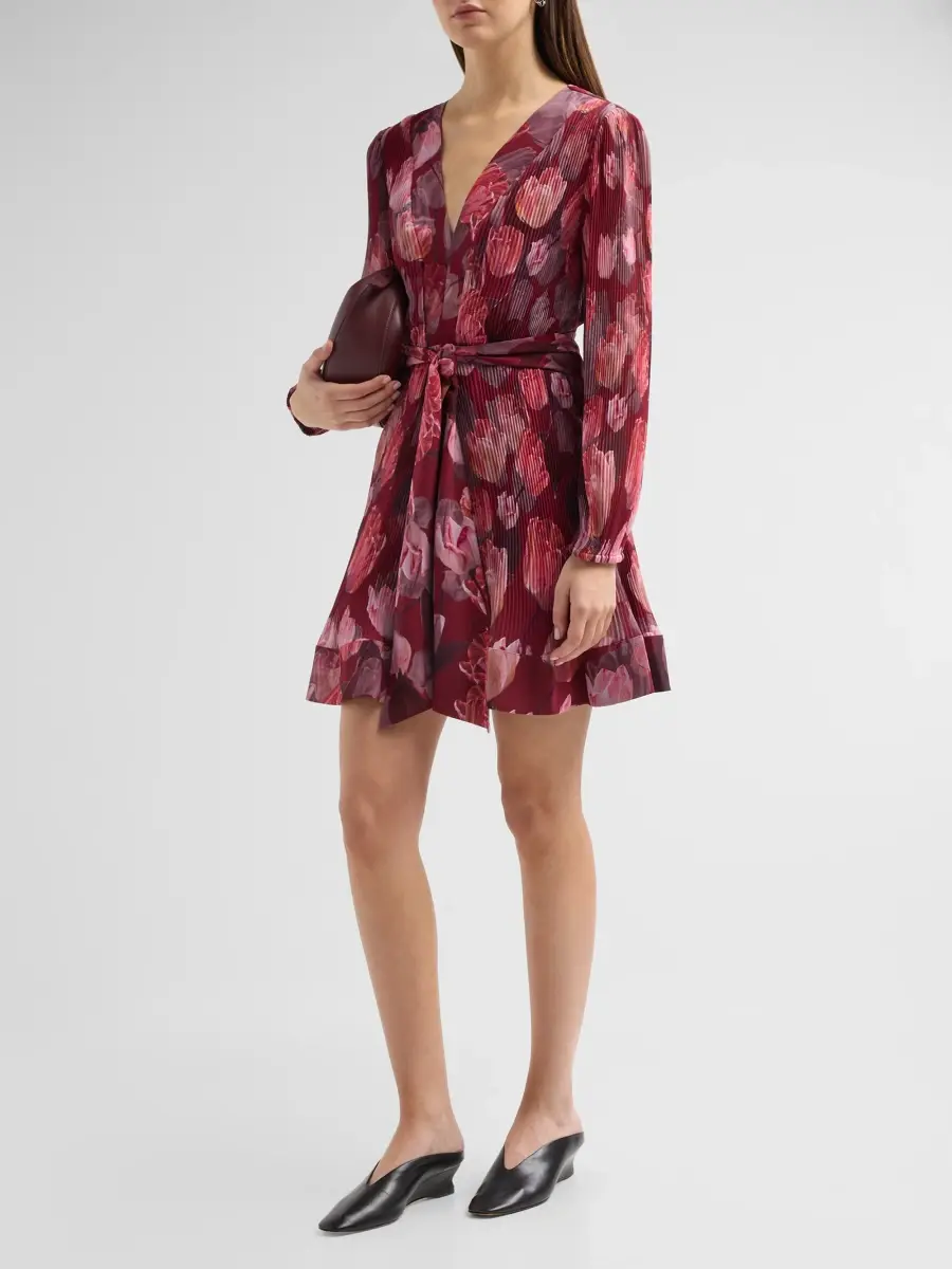 Milly Women's Liv Floral Pleated Tie-Waist Mini Dress | Thumbnail 4