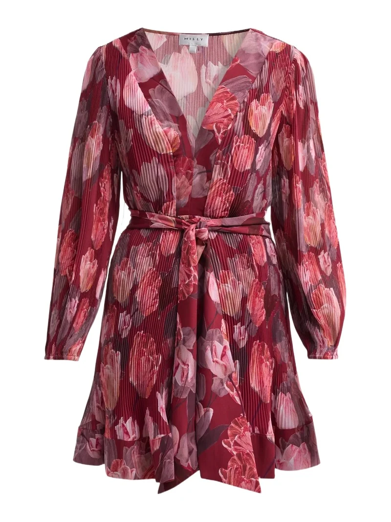 Women's Liv Floral Pleated Tie-Waist Mini Dress