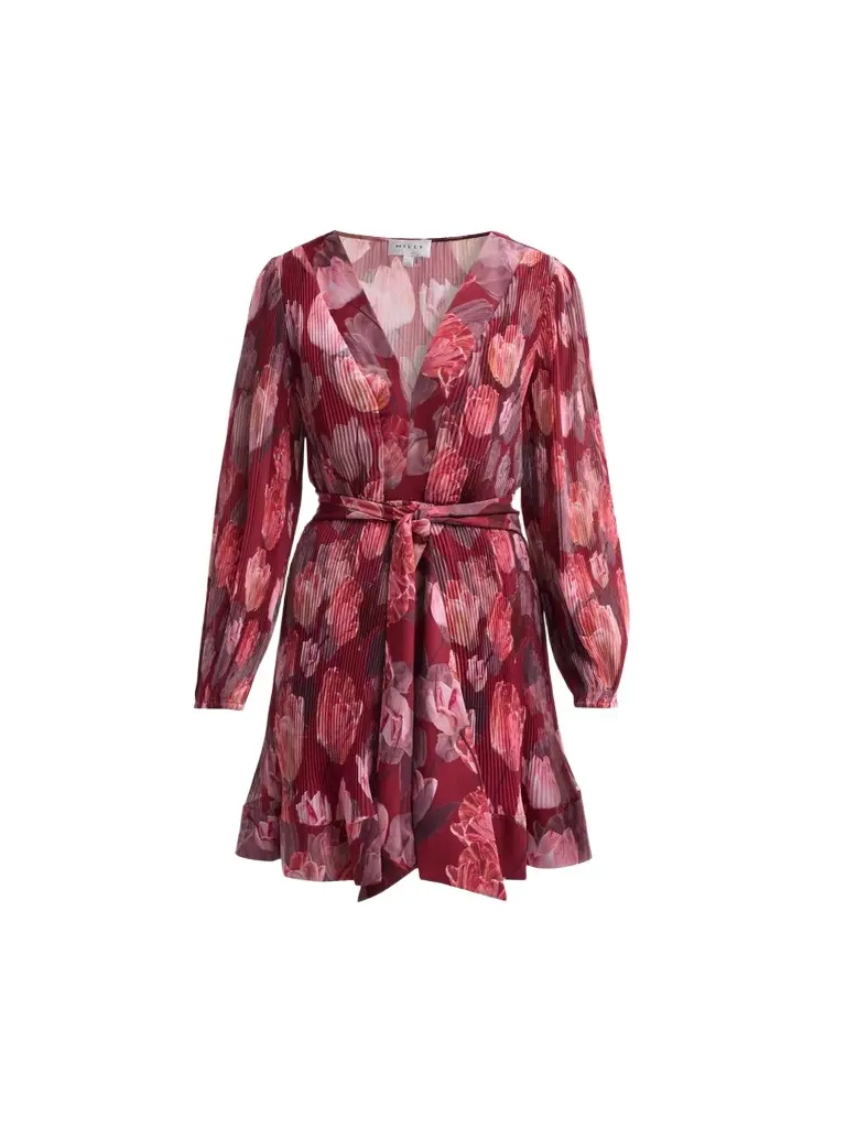 Milly Women's Liv Floral Pleated Tie-Waist Mini Dress