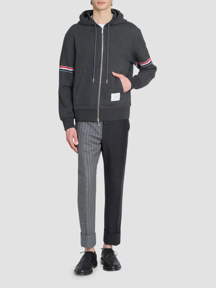 Thom Browne Men's RWB Engineered Stripe Cotton Loopback Full-Zip Hoodie | Thumbnail 2 Thom Browne Men's RWB Engineered Stripe Cotton Loopback Full-Zip Hoodie | Thumbnail 2