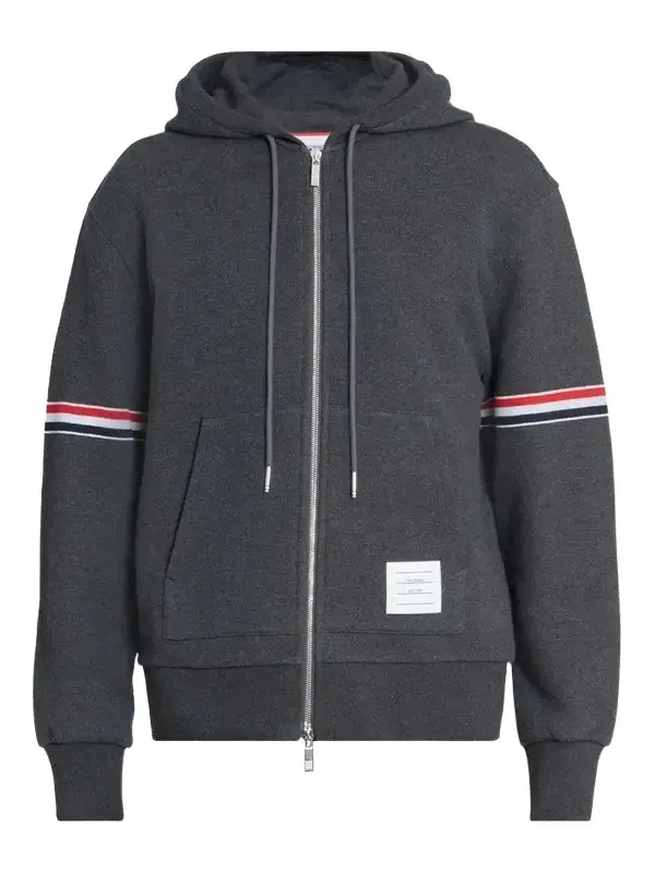 Thom Browne Men's RWB Engineered Stripe Cotton Loopback Full-Zip Hoodie
