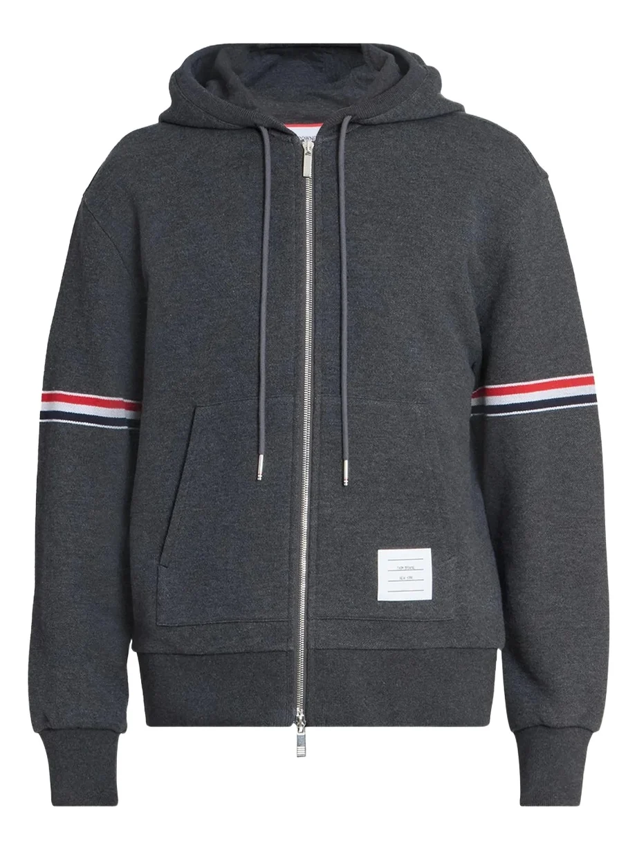 Thom Browne Men's RWB Engineered Stripe Cotton Loopback Full-Zip Hoodie