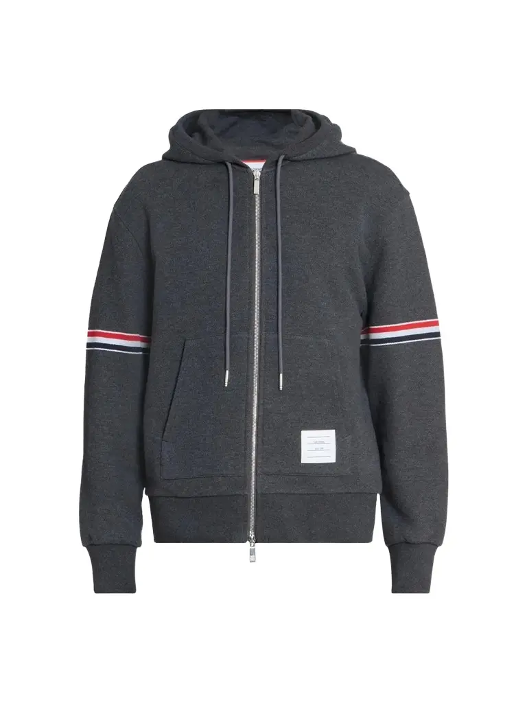 Thom Browne Men's RWB Engineered Stripe Cotton Loopback Full-Zip Hoodie