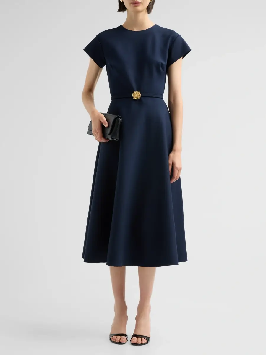 Oscar de la Renta Women's Stretch Wool Short Sleeve Midi Dress | Thumbnail 2 Oscar de la Renta Women's Stretch Wool Short Sleeve Midi Dress | Thumbnail 2