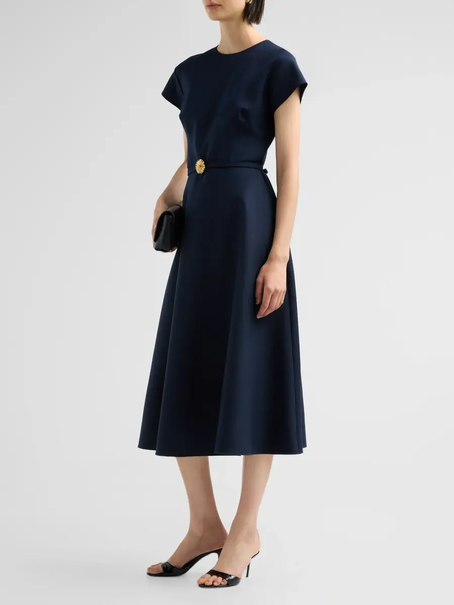 Oscar de la Renta Women's Stretch Wool Short Sleeve Midi Dress | Thumbnail 4 Oscar de la Renta Women's Stretch Wool Short Sleeve Midi Dress | Thumbnail 4