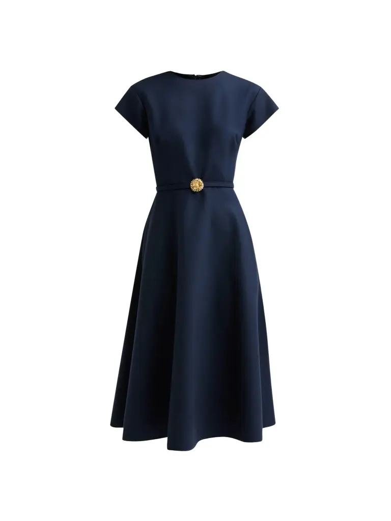 Women's Stretch Wool Short Sleeve Midi Dress Women's Stretch Wool Short Sleeve Midi Dress