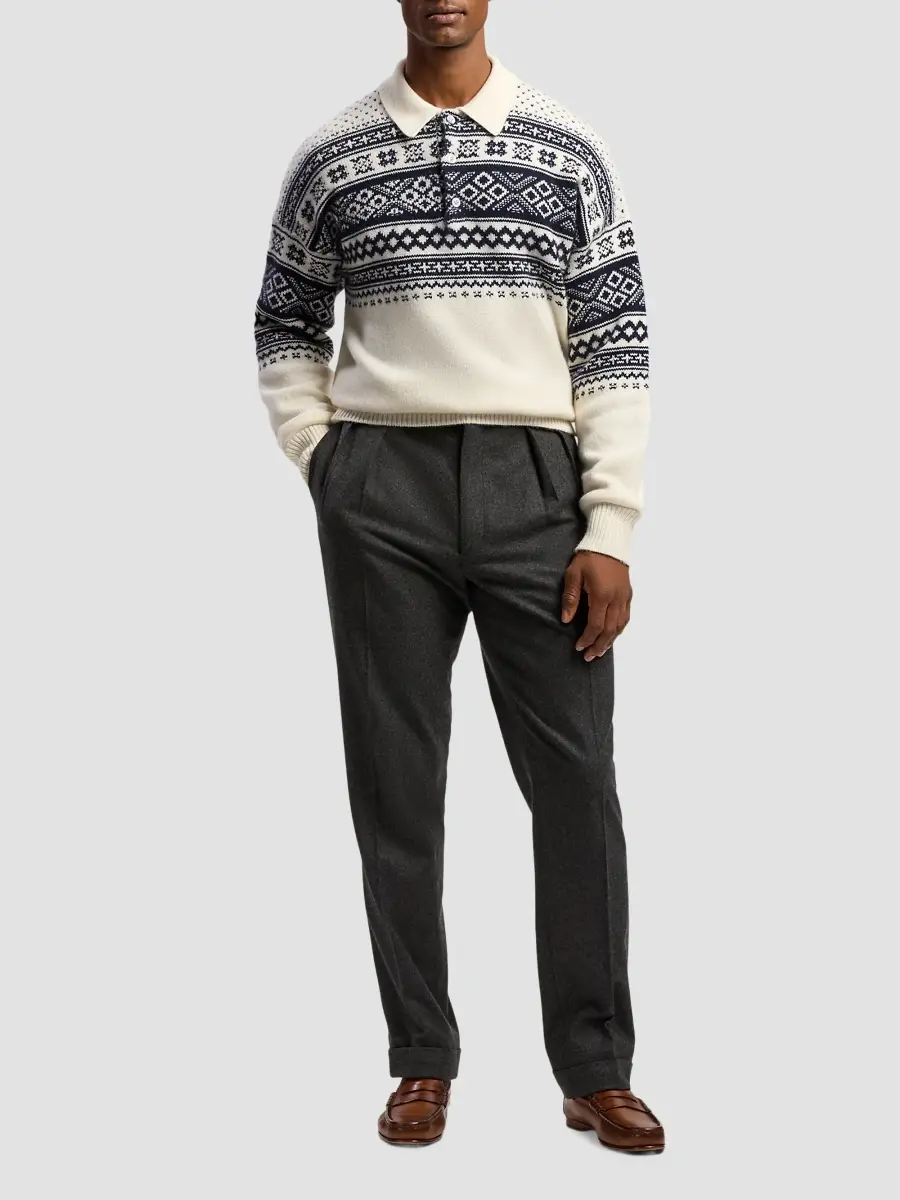 Ralph Lauren Purple Label Men's Patterned Cashmere Polo-Collar Sweater | Thumbnail 2 Ralph Lauren Purple Label Men's Patterned Cashmere Polo-Collar Sweater | Thumbnail 2