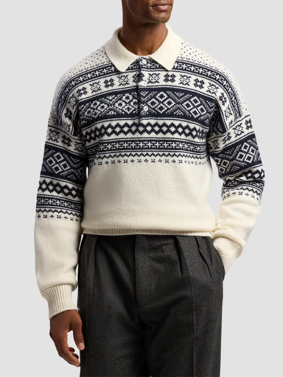 Ralph Lauren Purple Label Men's Patterned Cashmere Polo-Collar Sweater | Thumbnail 4 Ralph Lauren Purple Label Men's Patterned Cashmere Polo-Collar Sweater | Thumbnail 4