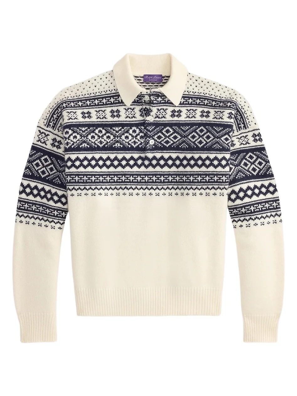 Men's Patterned Cashmere Polo-Collar Sweater Men's Patterned Cashmere Polo-Collar Sweater