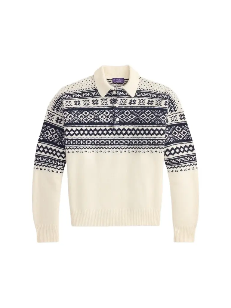 Ralph Lauren Purple Label Men's Patterned Cashmere Polo-Collar Sweater