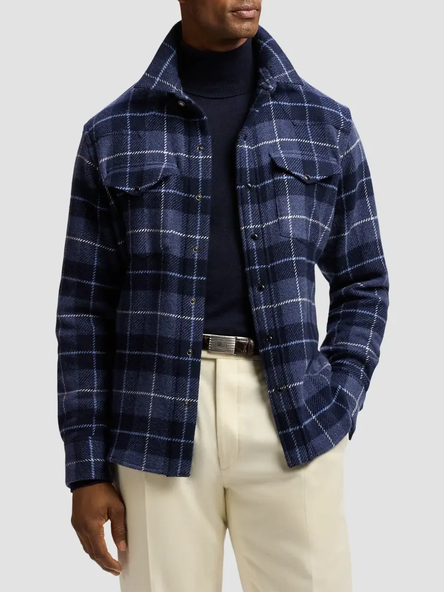 Ralph Lauren Purple Label Men's Plaid Cashmere Western Shirt | Thumbnail 4 Ralph Lauren Purple Label Men's Plaid Cashmere Western Shirt | Thumbnail 4