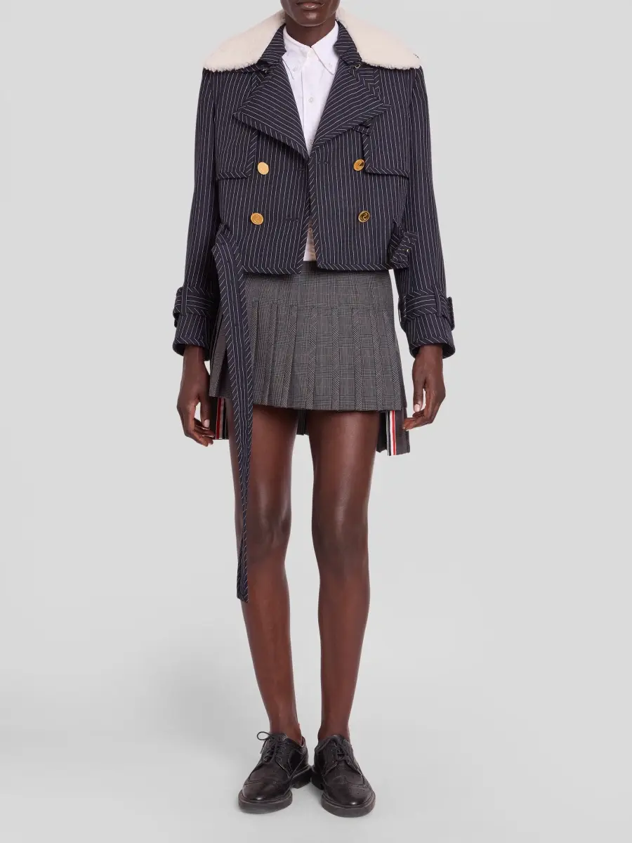 Thom Browne Women's Striped Virgin Wool-Shearling Trench Jacket | Thumbnail 2