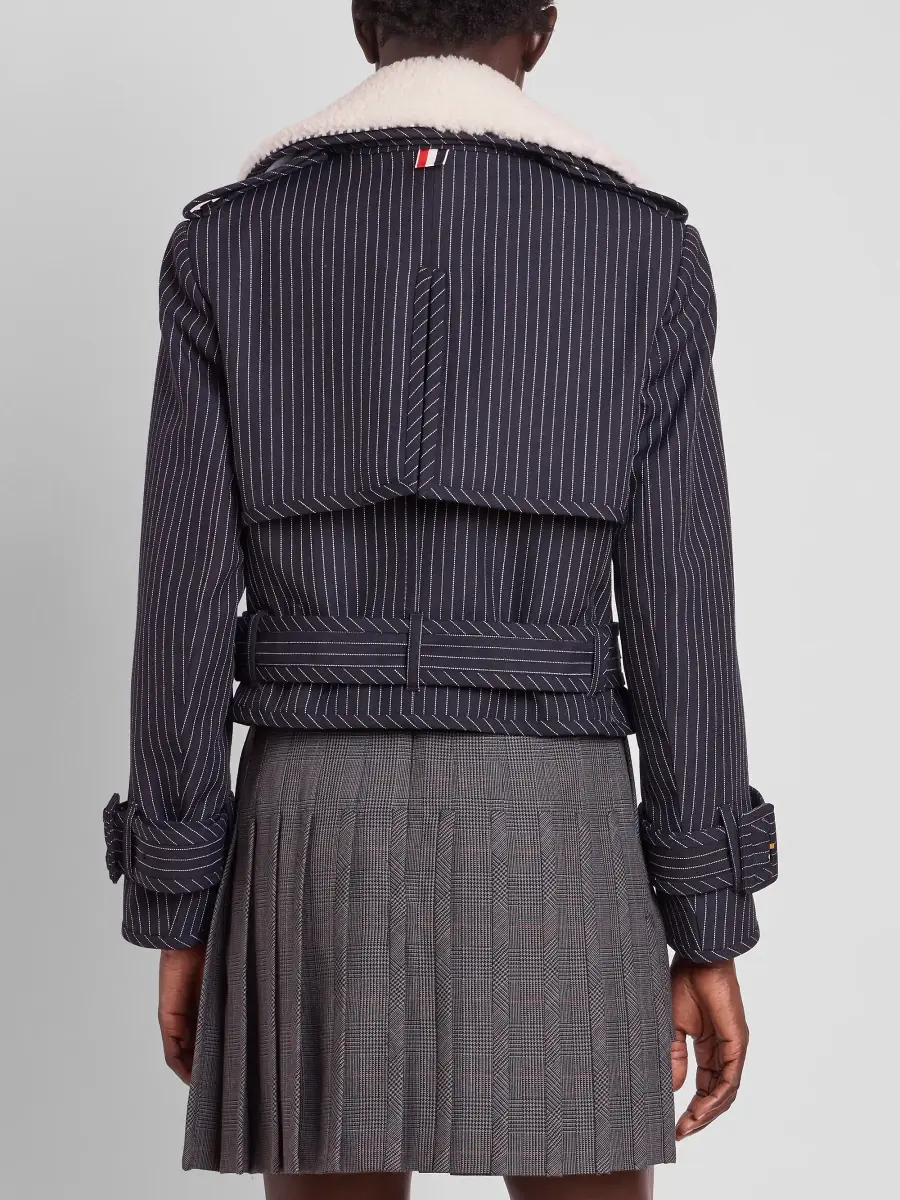 Thom Browne Women's Striped Virgin Wool-Shearling Trench Jacket | Thumbnail 3