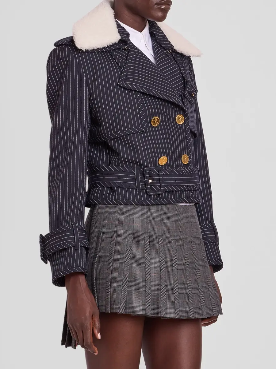 Thom Browne Women's Striped Virgin Wool-Shearling Trench Jacket | Thumbnail 4