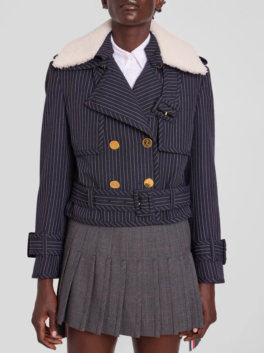 Thom Browne Women's Striped Virgin Wool-Shearling Trench Jacket | Thumbnail 5