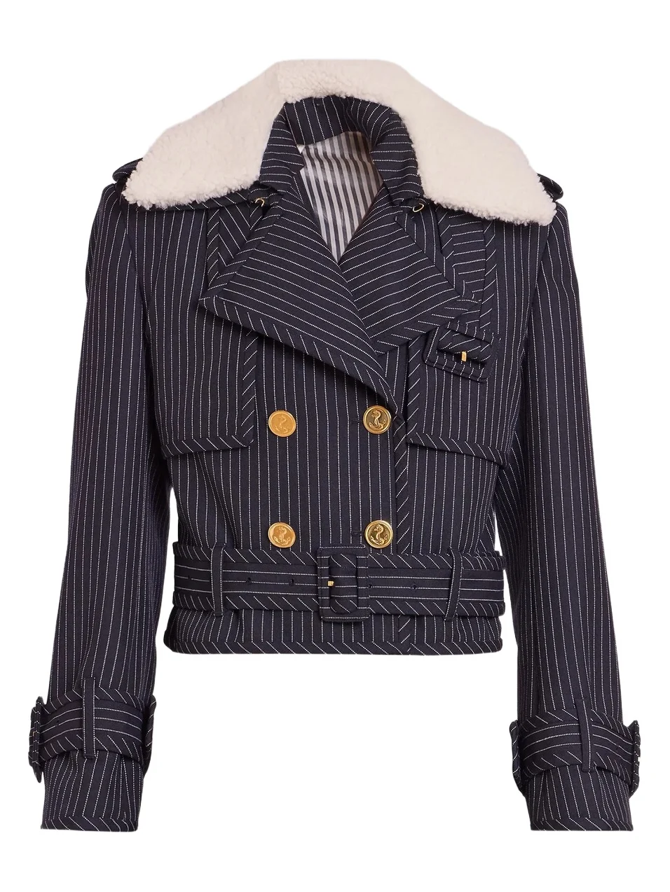 Thom Browne Women's Striped Virgin Wool-Shearling Trench Jacket