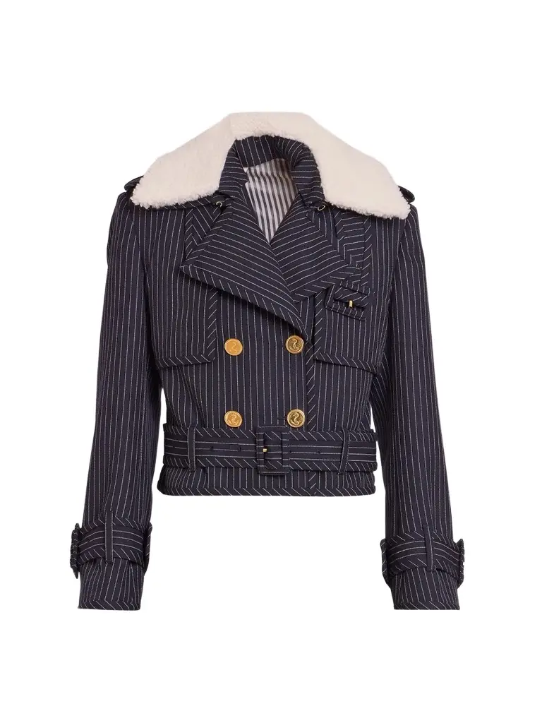 Women's Striped Virgin Wool-Shearling Trench Jacket Women's Striped Virgin Wool-Shearling Trench Jacket