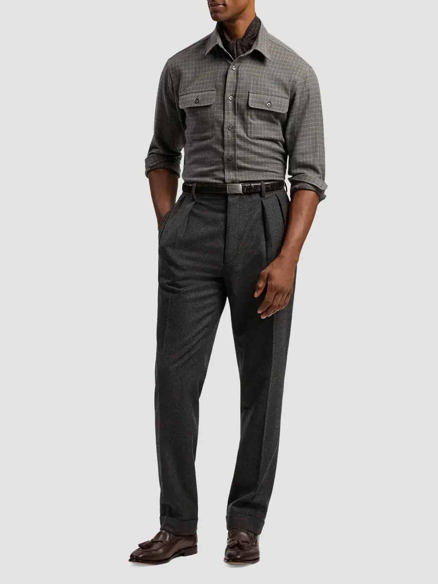 Ralph Lauren Purple Label Men's Tattersall Cotton Flannel Shirt | Thumbnail 2 Ralph Lauren Purple Label Men's Tattersall Cotton Flannel Shirt | Thumbnail 2