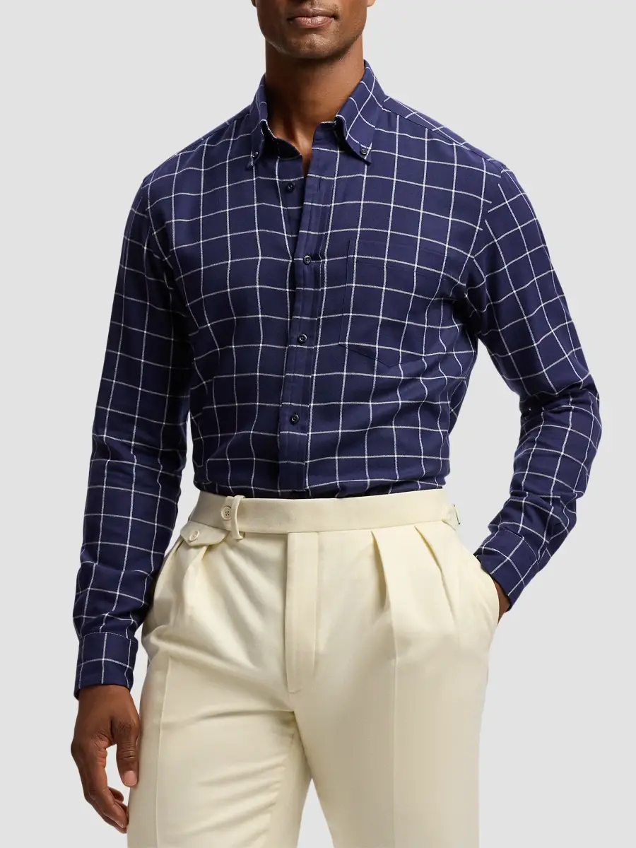 Ralph Lauren Purple Label Men's Windowpane Cotton Oxford Shirt | Thumbnail 4 Ralph Lauren Purple Label Men's Windowpane Cotton Oxford Shirt | Thumbnail 4