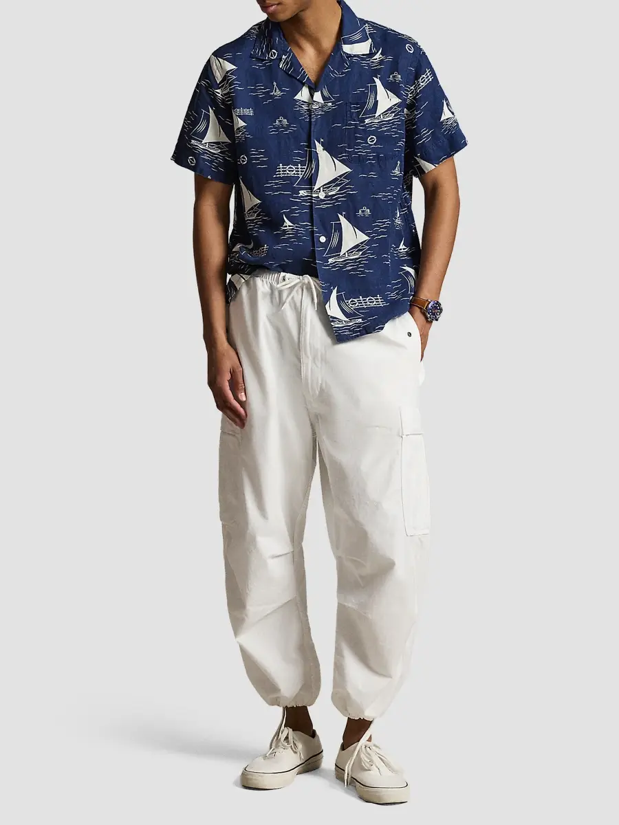 Polo Ralph Lauren Men's Sailboat-Print Linen-Silk Camp Shirt | Thumbnail 2 Polo Ralph Lauren Men's Sailboat-Print Linen-Silk Camp Shirt | Thumbnail 2