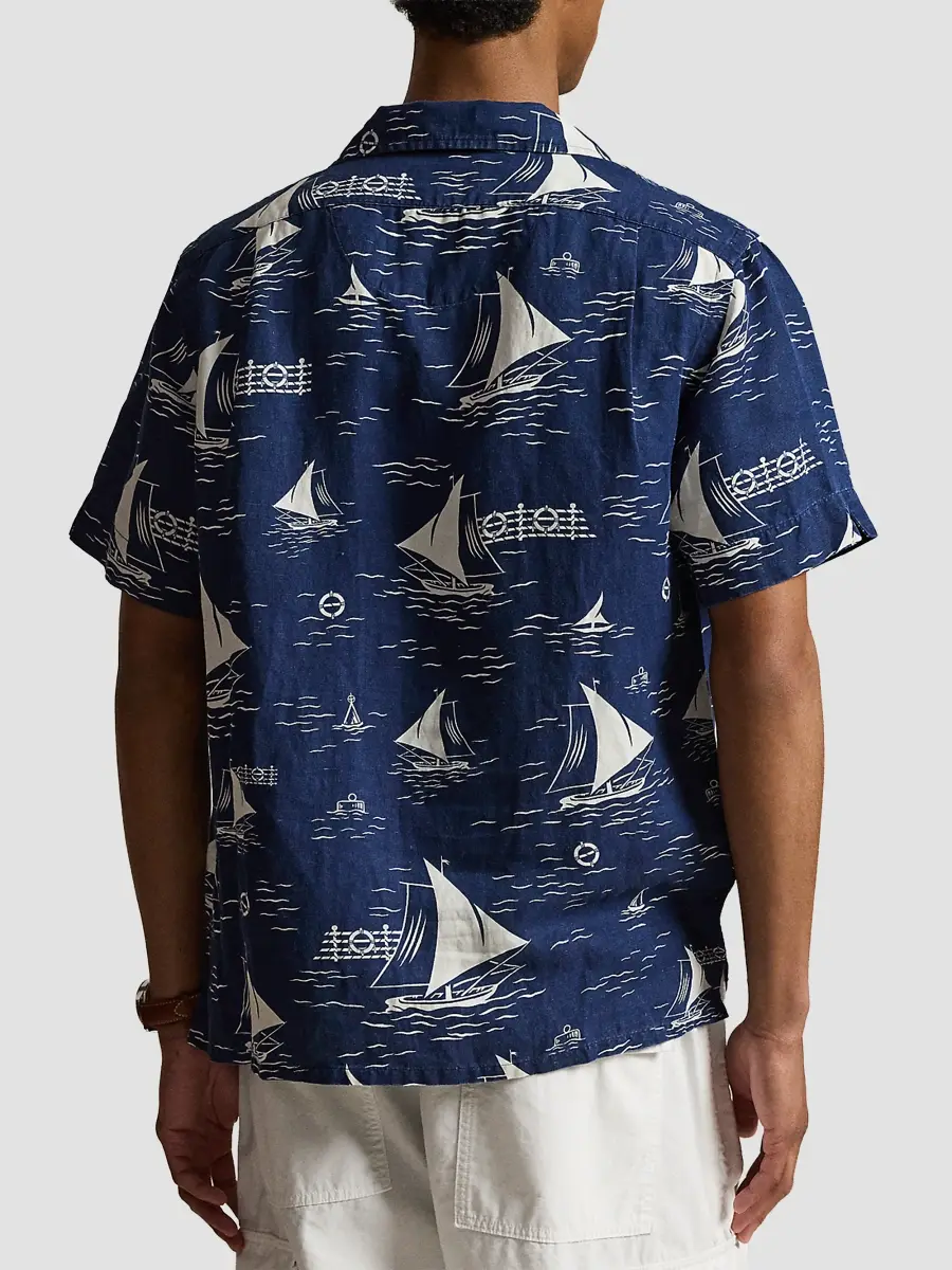 Polo Ralph Lauren Men's Sailboat-Print Linen-Silk Camp Shirt | Thumbnail 3 Polo Ralph Lauren Men's Sailboat-Print Linen-Silk Camp Shirt | Thumbnail 3