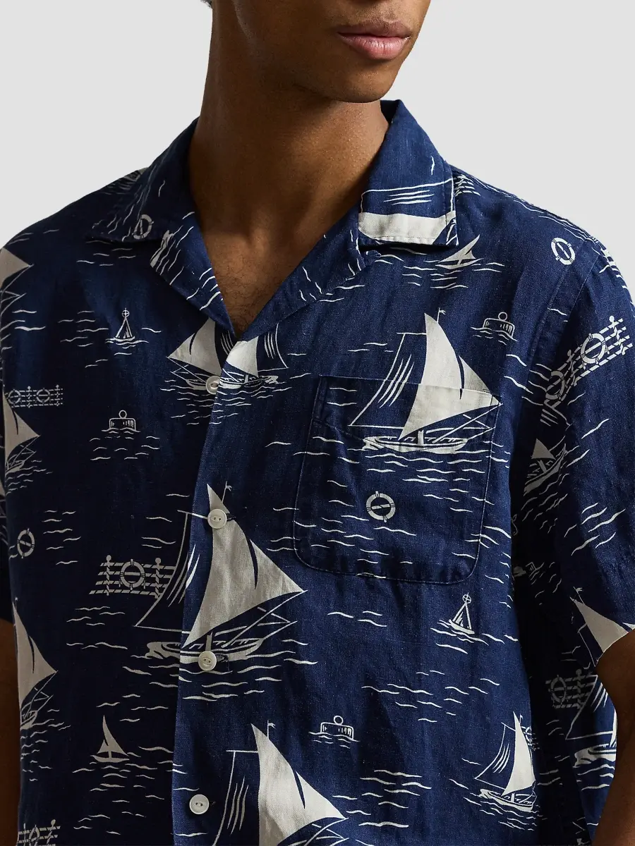 Polo Ralph Lauren Men's Sailboat-Print Linen-Silk Camp Shirt | Thumbnail 5 Polo Ralph Lauren Men's Sailboat-Print Linen-Silk Camp Shirt | Thumbnail 5