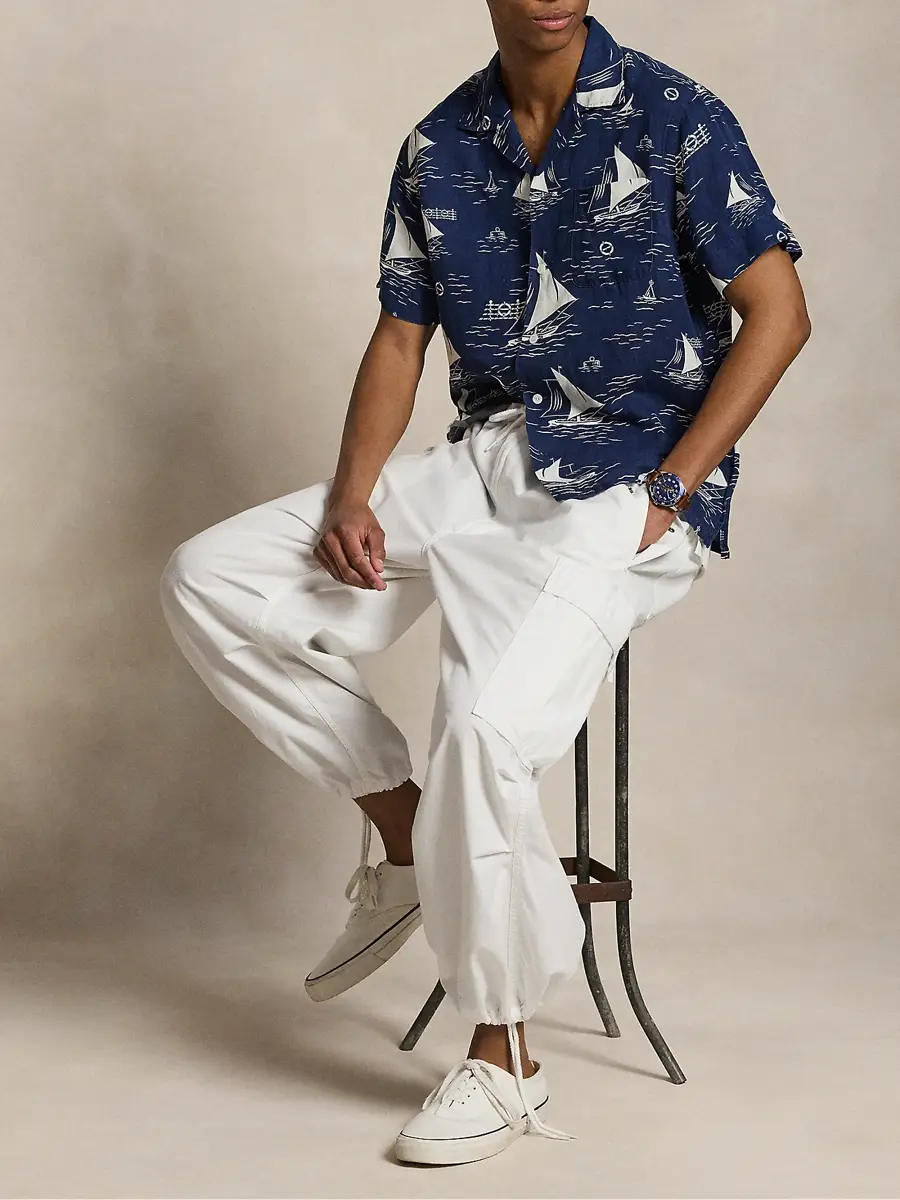Polo Ralph Lauren Men's Sailboat-Print Linen-Silk Camp Shirt | Thumbnail 6 Polo Ralph Lauren Men's Sailboat-Print Linen-Silk Camp Shirt | Thumbnail 6