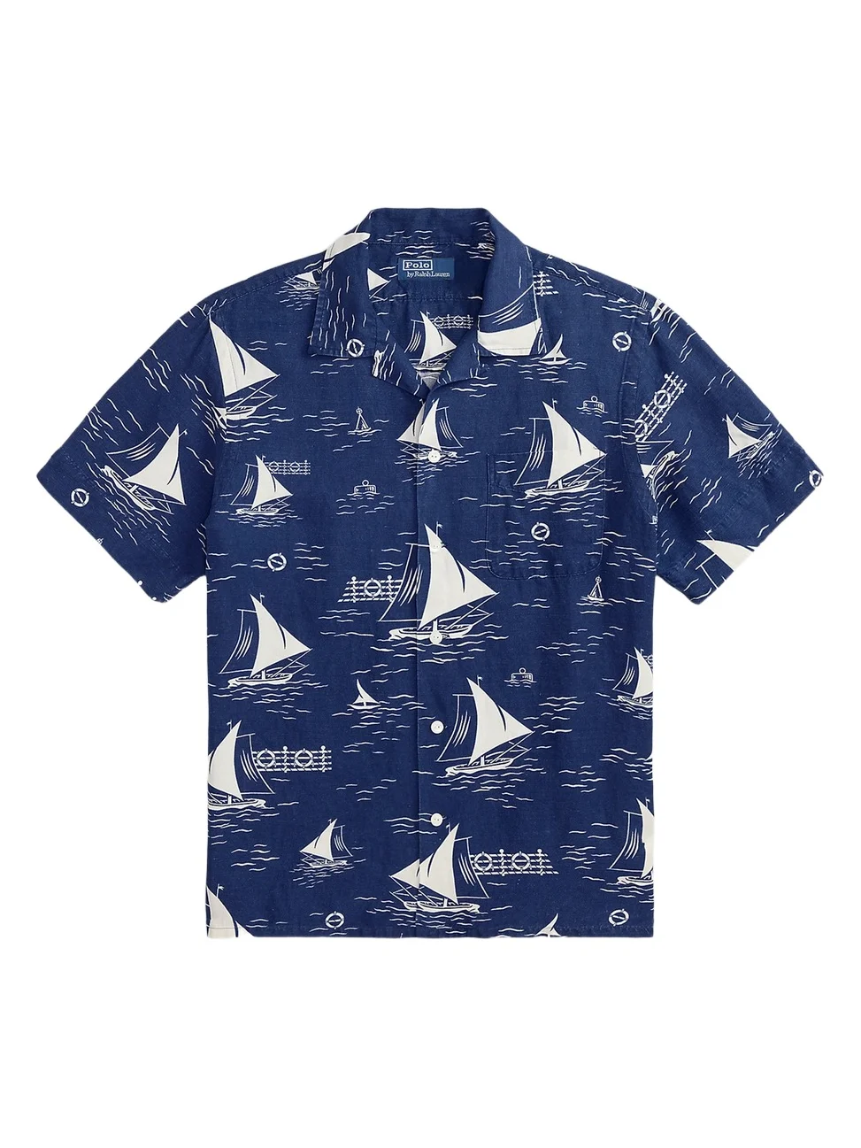 Men's Sailboat-Print Linen-Silk Camp Shirt Men's Sailboat-Print Linen-Silk Camp Shirt