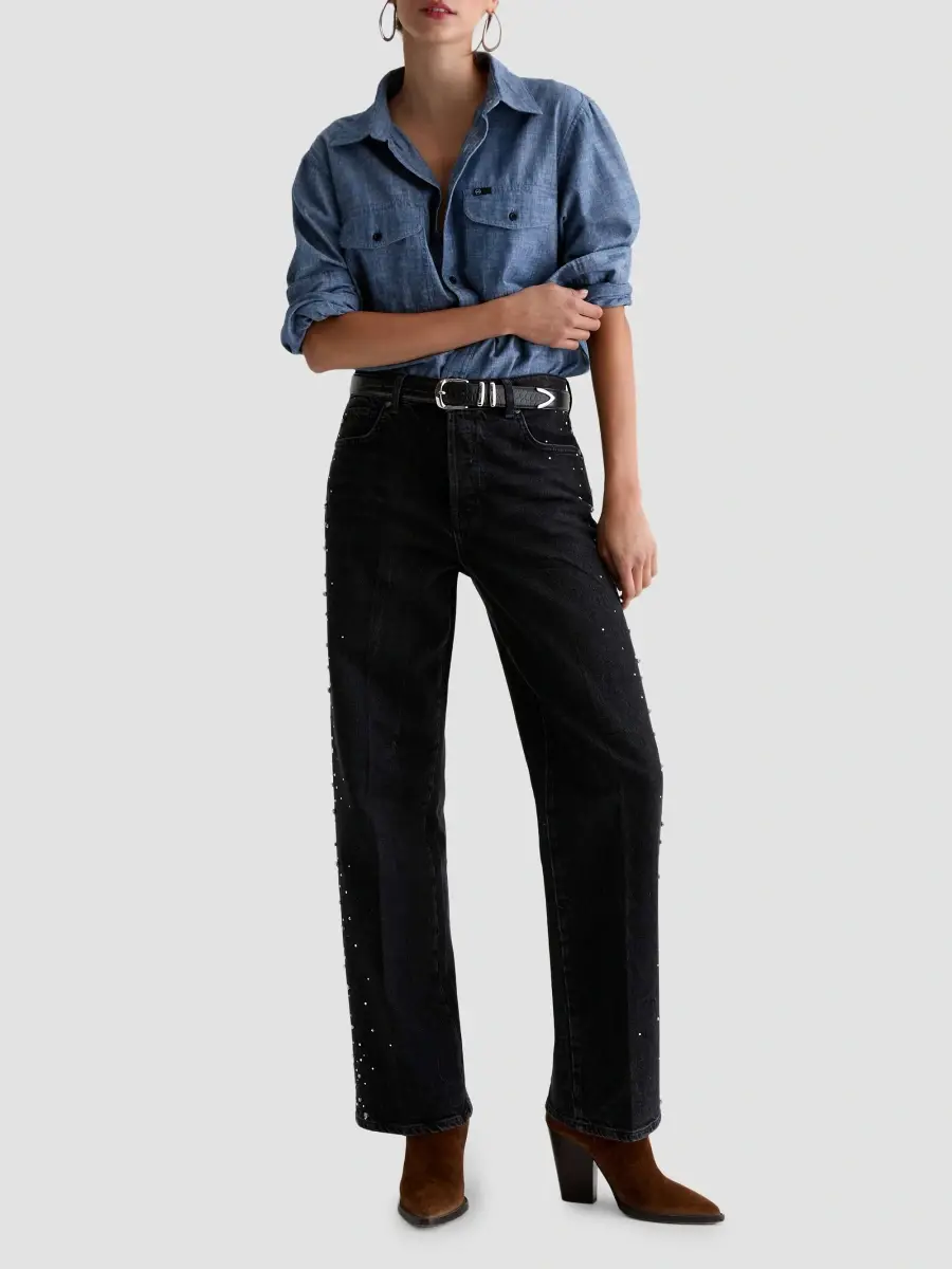 AG Jeans Women's Billie Crystal-Embellished High-Rise Straight-Leg Jeans | Thumbnail 2 AG Jeans Women's Billie Crystal-Embellished High-Rise Straight-Leg Jeans | Thumbnail 2