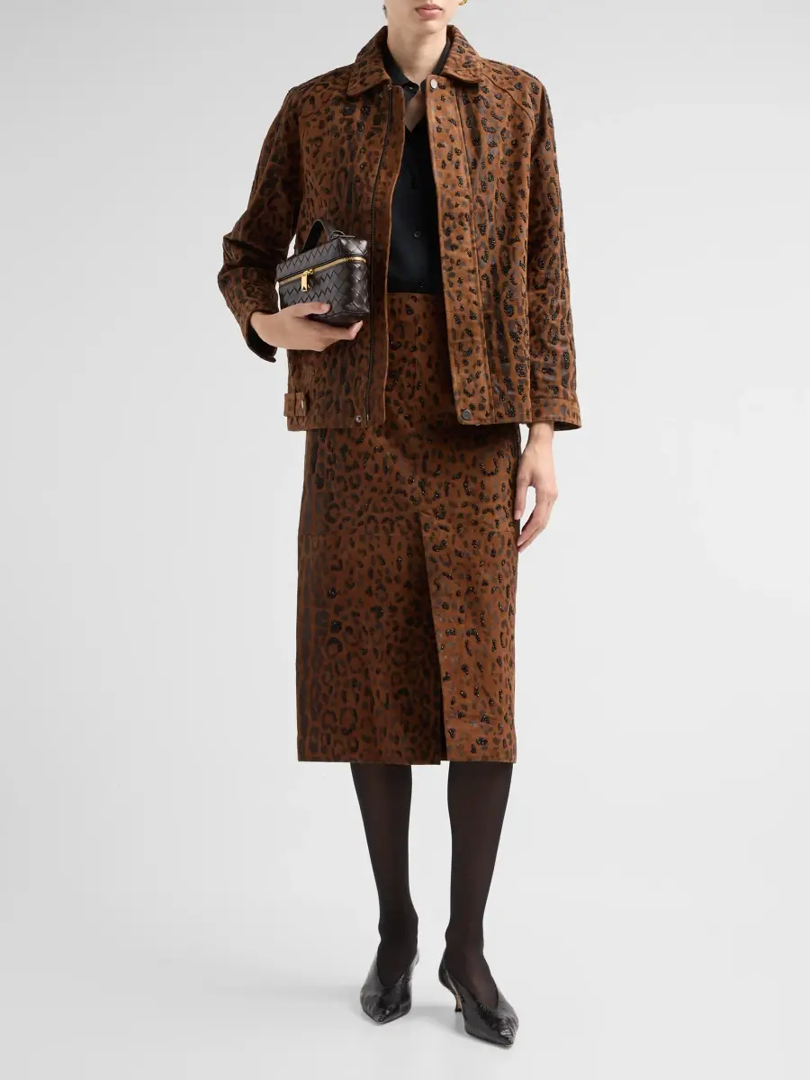 Kobi Halperin Women's Melissa Leopard-Print Suede Midi Skirt | Thumbnail 2