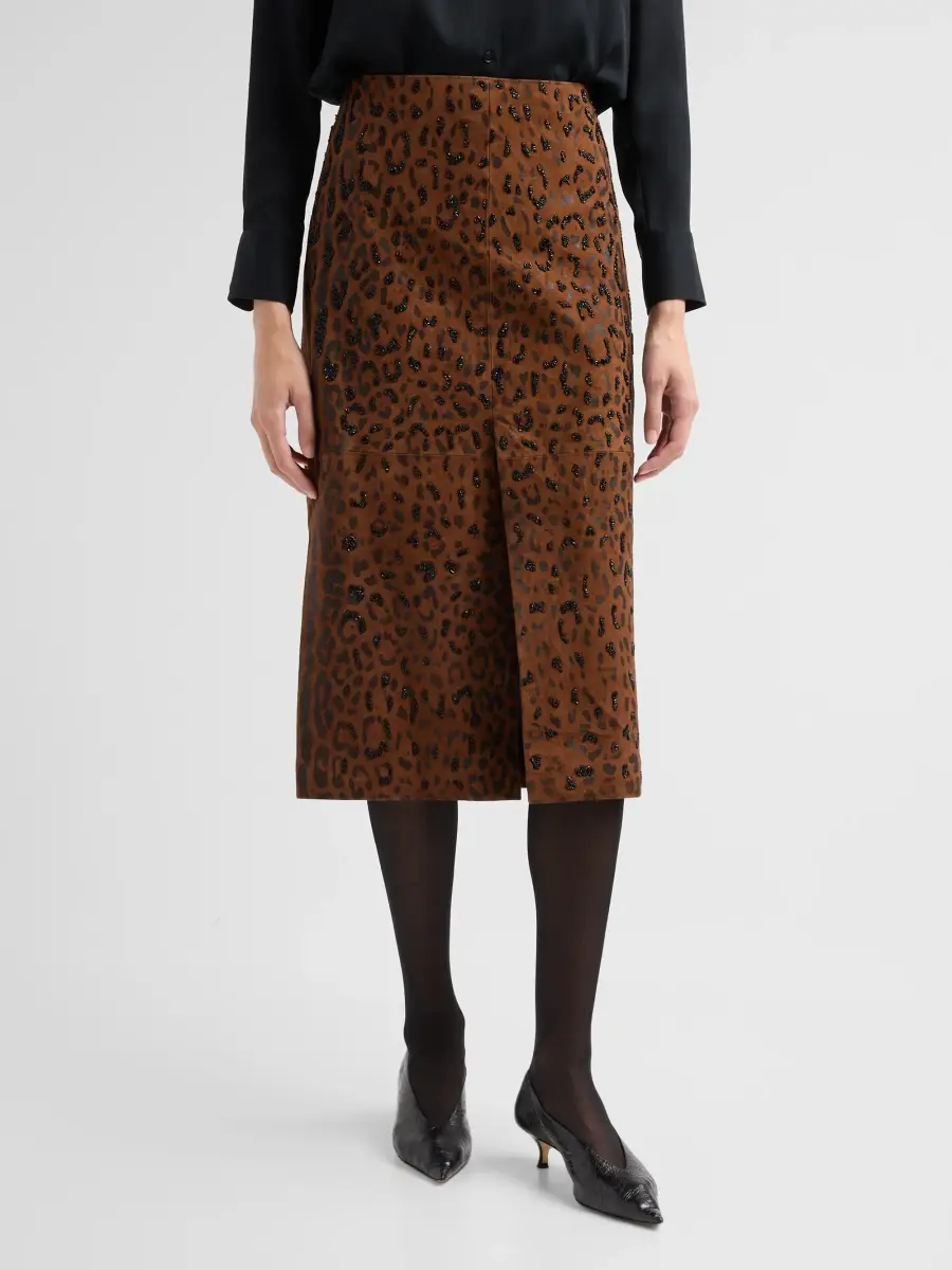 Kobi Halperin Women's Melissa Leopard-Print Suede Midi Skirt | Thumbnail 4