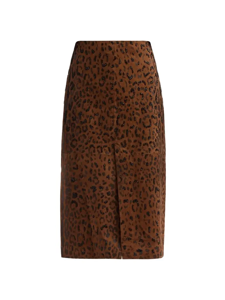Kobi Halperin Women's Melissa Leopard-Print Suede Midi Skirt