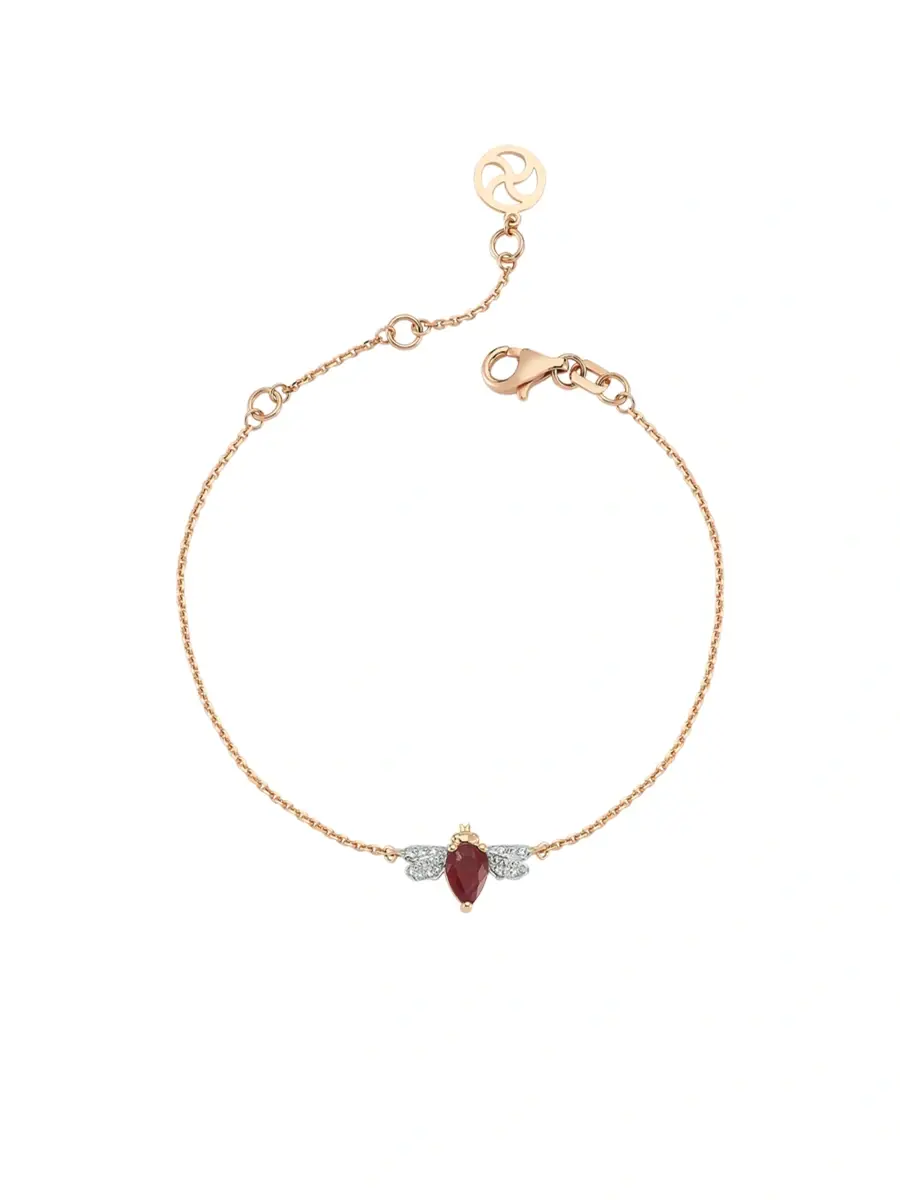 Women's Honey 14K Rose Gold, Ruby, & 0.05 TCW Diamond Bee Charm Bracelet