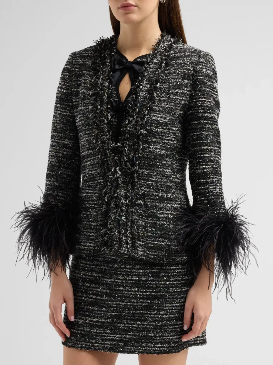 Ungaro Women's Adley Ostrich Feather-Trim Tweed Jacket | Thumbnail 4